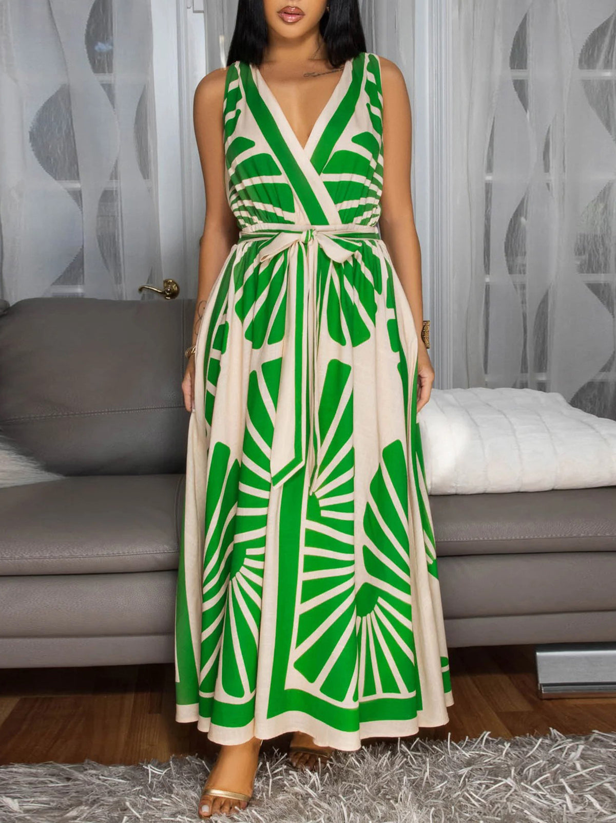 Boho Print Cross Back Maxi Dress