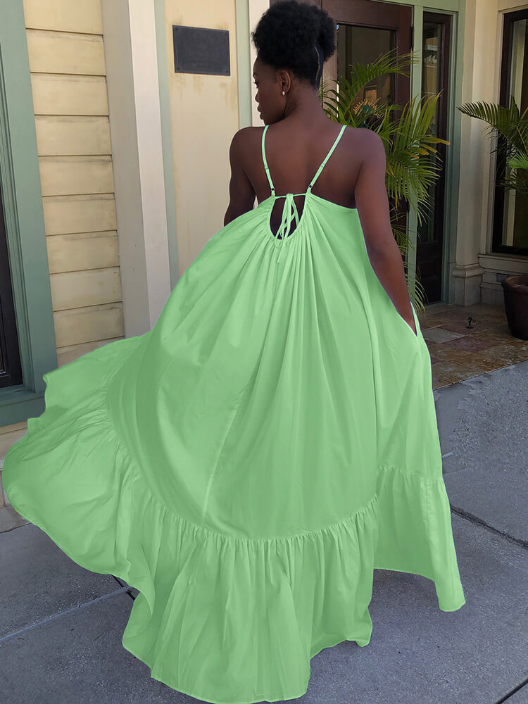 Plus Size Spaghetti Strap Ruffle Beach Maxi Swing Dress