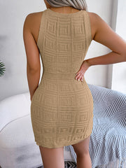Sleeveless Knit Button Bodycon Mini Dress