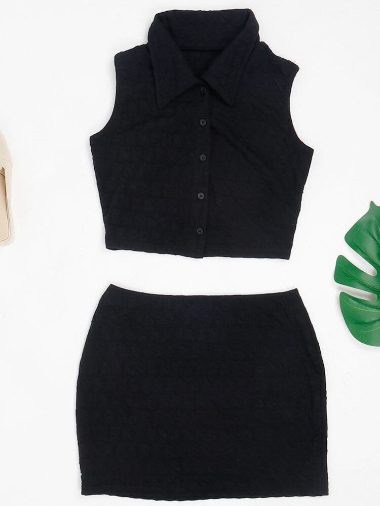 Two Piece Sleeveless Crop Top Miniskirts