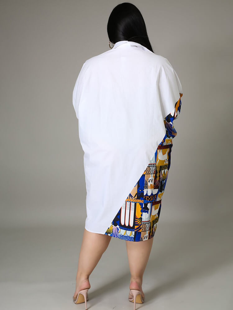 Plus Size Long Sleeve Loose  Shirts Midi Dress