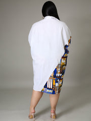 Plus Size Long Sleeve Loose  Shirts Midi Dress