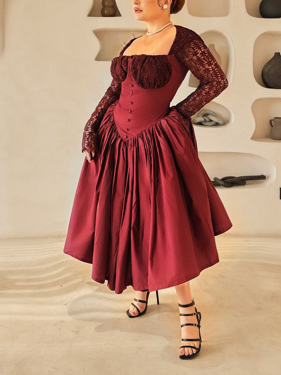 Princess Style Lace Square Neck Dress