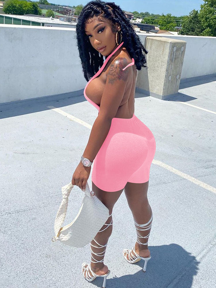 Sleeveless Backless Halter Bodycon Romper