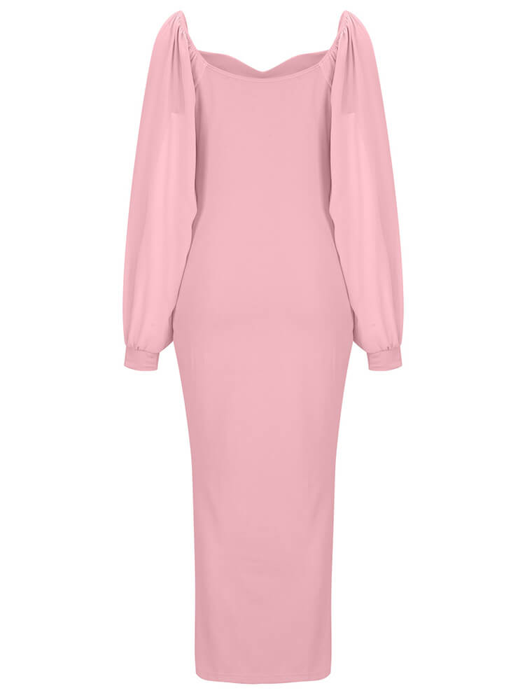Chiffon Long Sleeve Bodycon Split Maxi Dress
