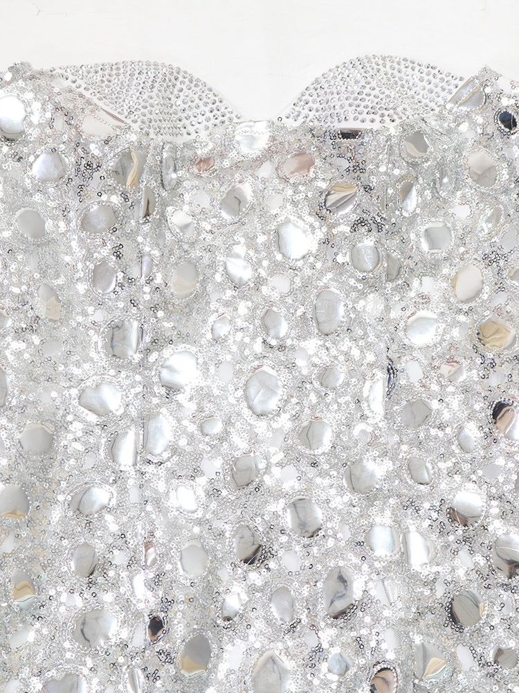 Strapless Rhinestone Sequin Mini Dress