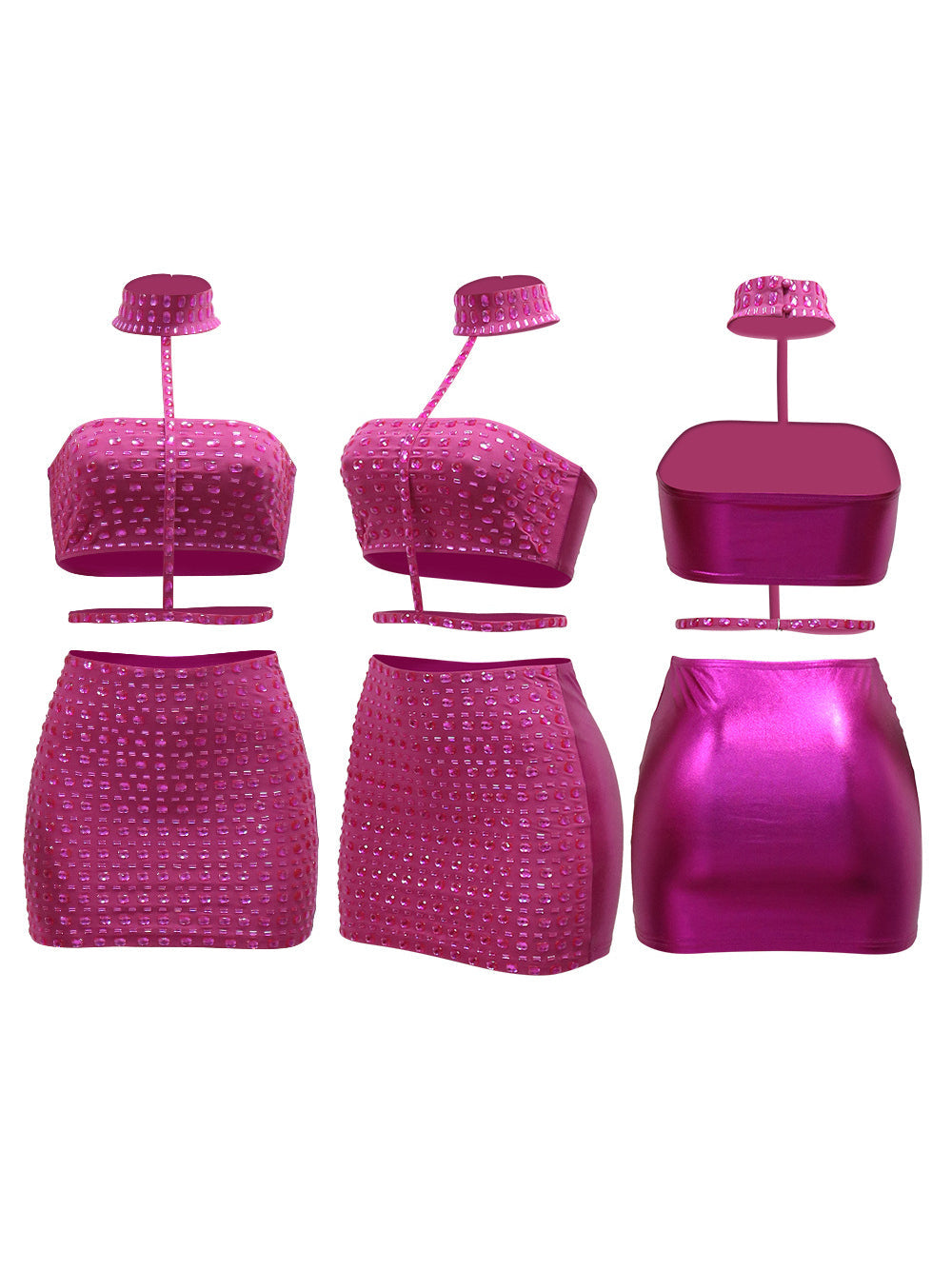 Glamorous Silver Rhinestone Skirt Sets