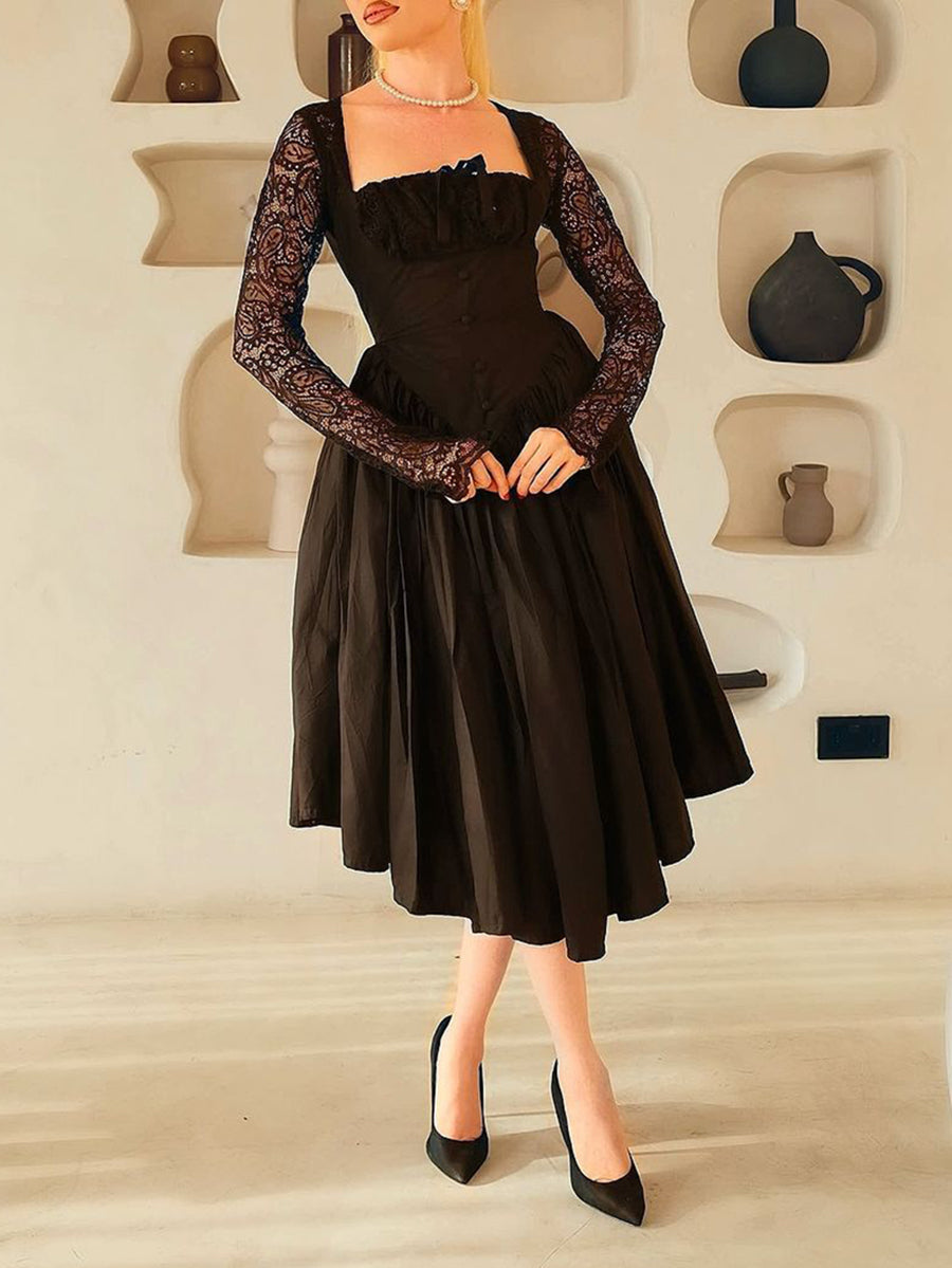 Princess Style Lace Square Neck Dress