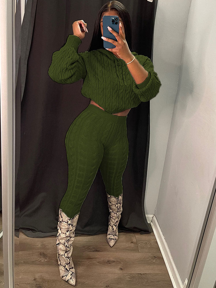 Two Piece Long Sleeves Sweater Pant Suit