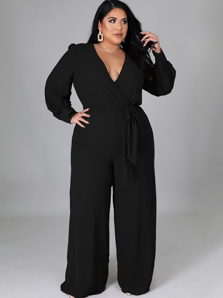 Long Sleeve Solid Bodycon Wide Leg Jumpsuit
