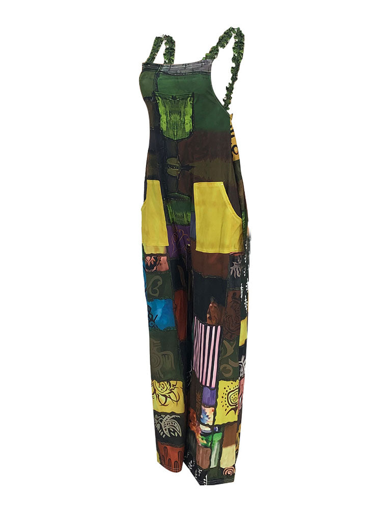 Sleeveless Plaid Print Overalls Jumpsuit