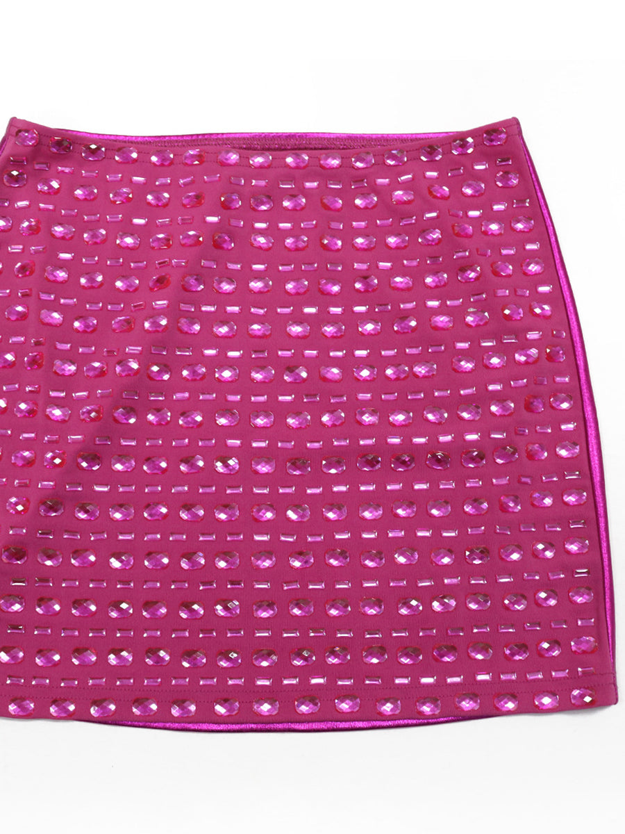 Glamorous Silver Rhinestone Skirt Sets