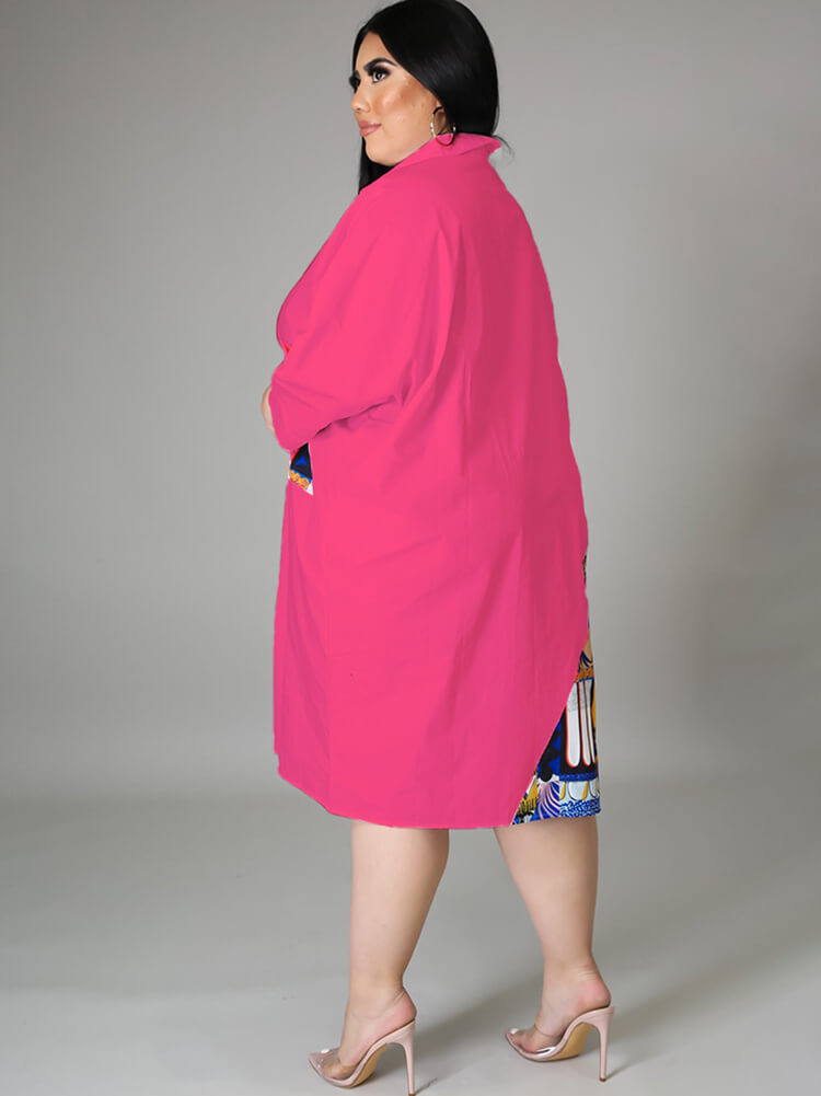 Plus Size Long Sleeve Loose  Shirts Midi Dress