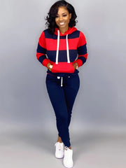 Two Piece Striped Hoodies Drawstring Pants