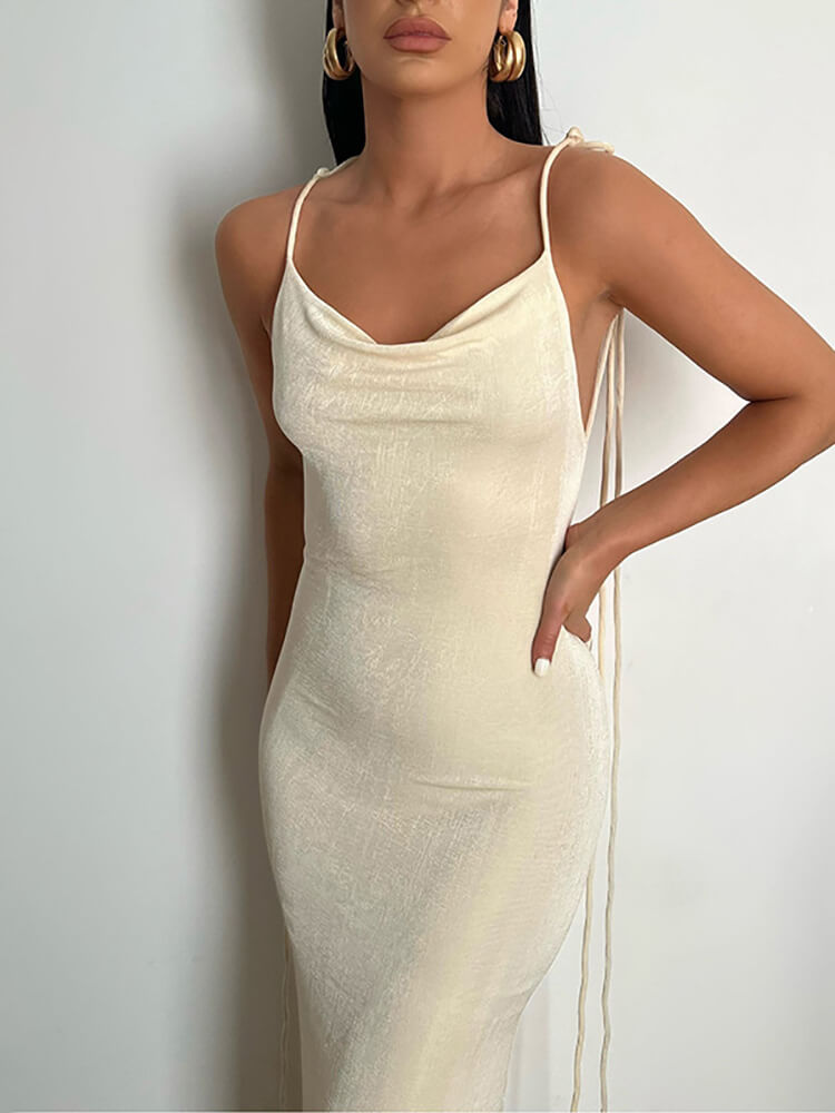 Swing Collar Spaghetti Strap Backless Maxi Dress