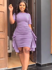 Short Sleeves Ruffle Bodycon Midi Dress