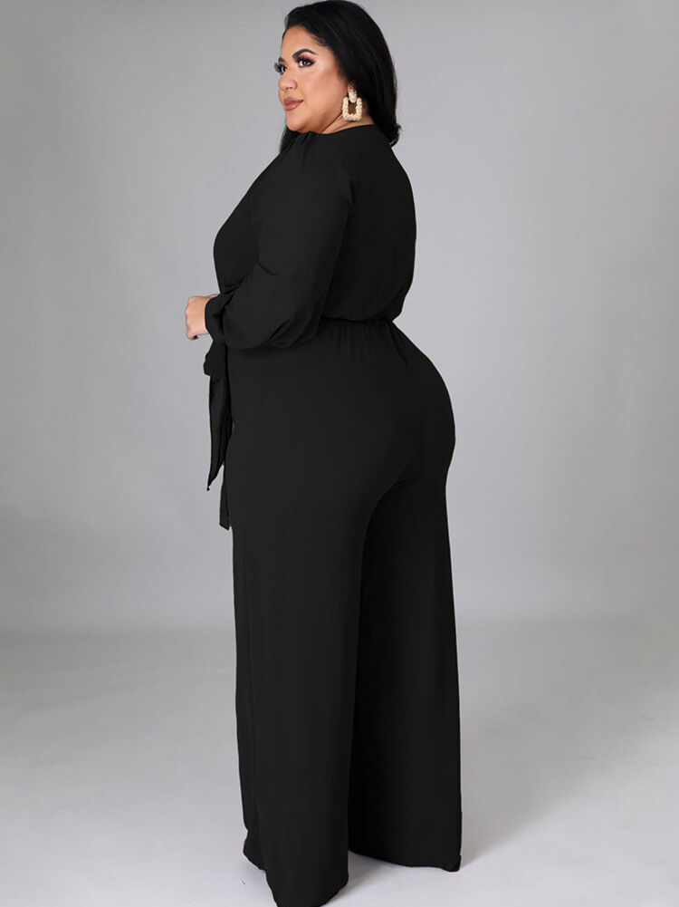 Long Sleeve Solid Bodycon Wide Leg Jumpsuit