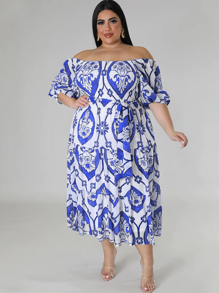 Short Sleeve Off Shoulder Floral Midi Dress