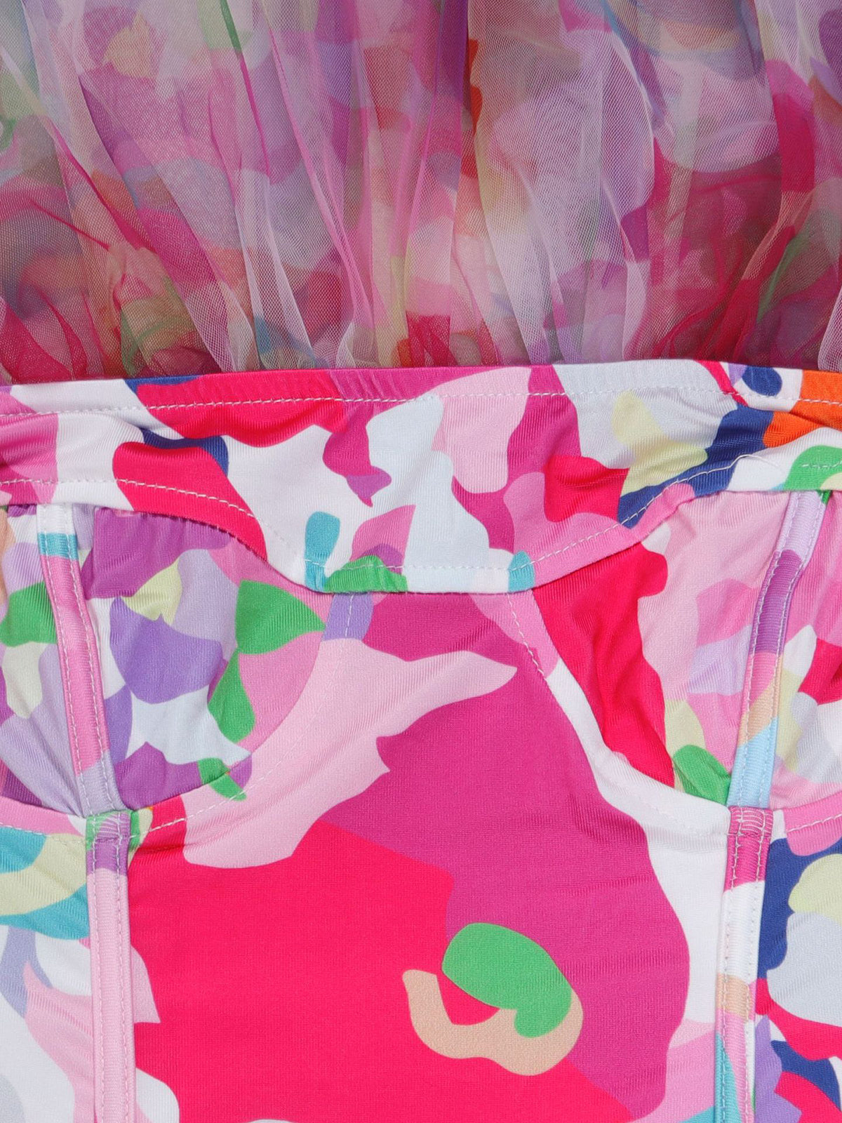 Colorblock Mesh Patchwork Strapless Dress