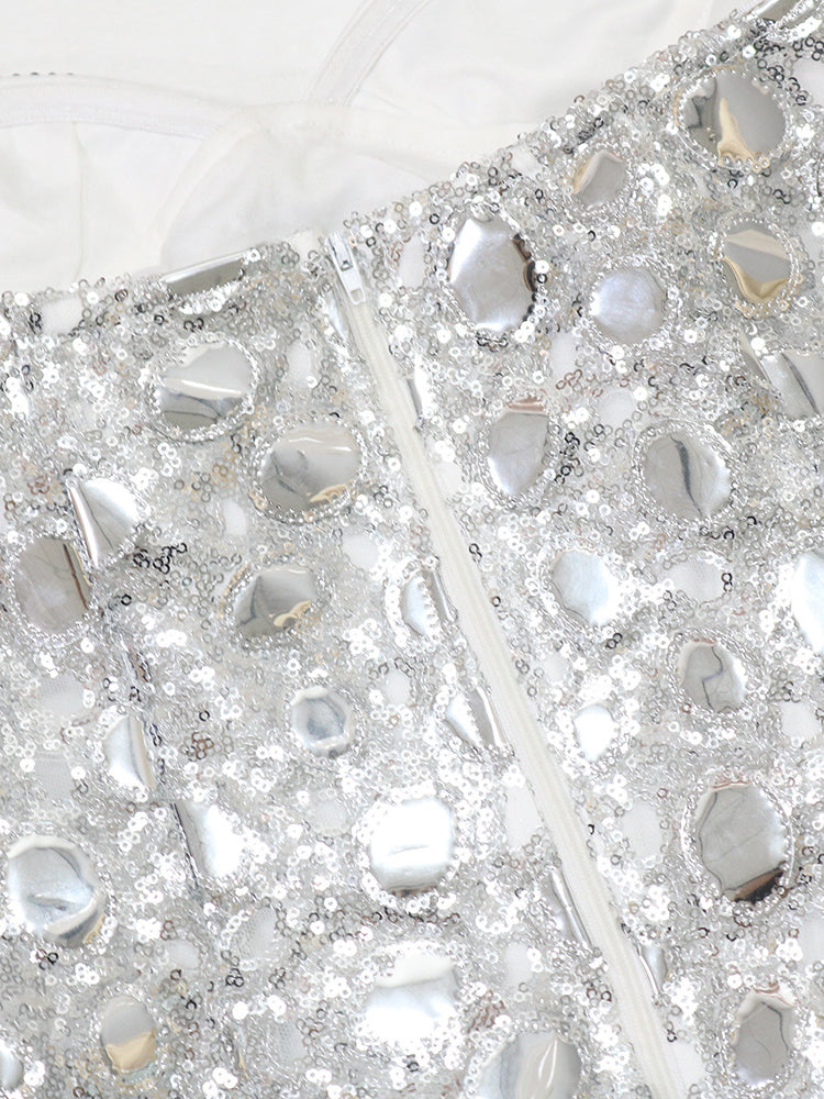 Strapless Rhinestone Sequin Mini Dress