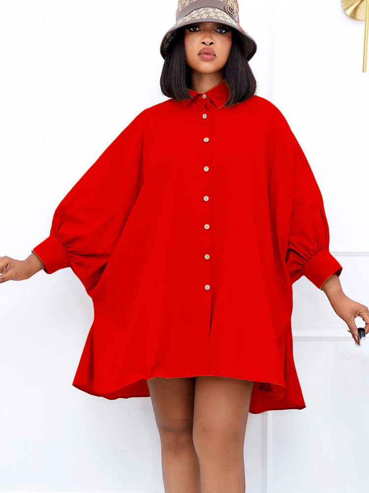 Long Sleeves Button Loose Mini Shirt Dress
