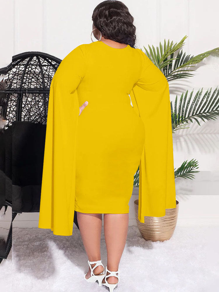 Plus Size Split Sleeves High Waist Midi Dress