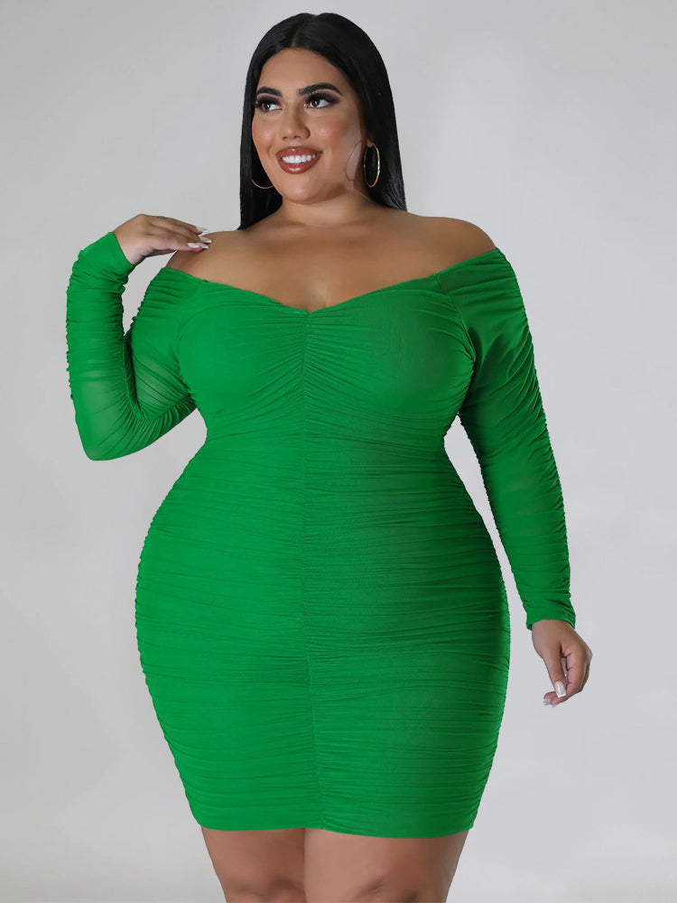 Mesh Patchwork Ruched Plus Size Mini Dress