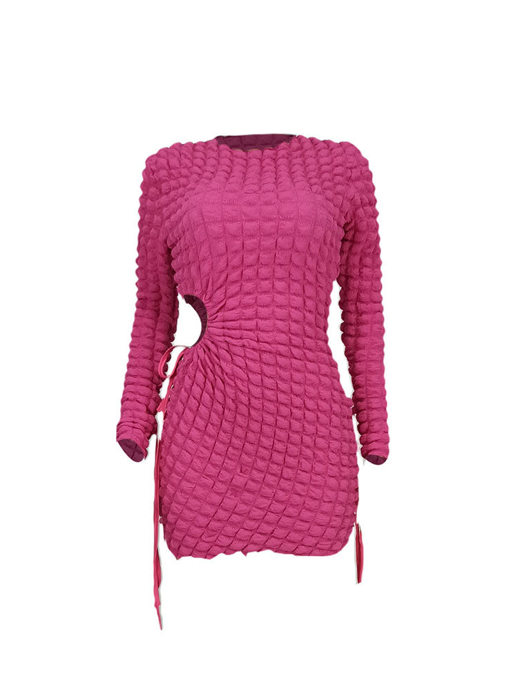 Long Sleeves Cut-Out Bubble Mini Dress