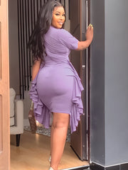 Short Sleeves Ruffle Bodycon Midi Dress