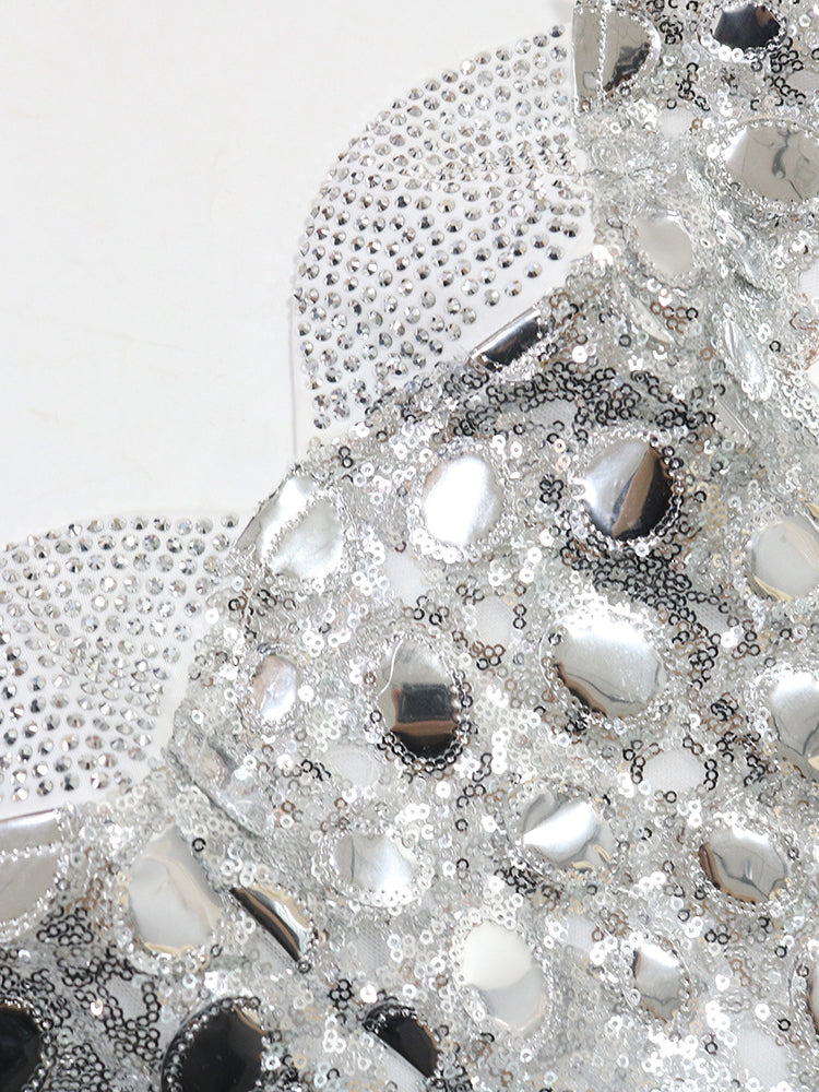 Strapless Rhinestone Sequin Mini Dress