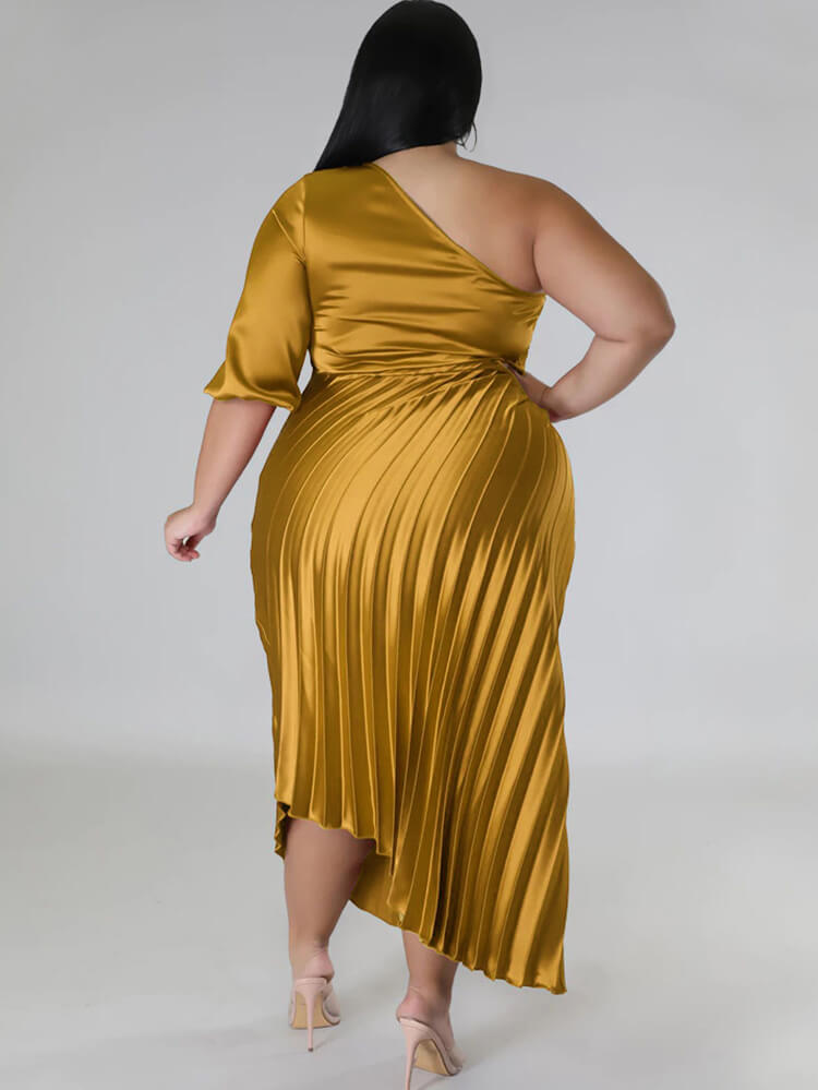 One Shoulder Lace Up Ruched Maxi Dress