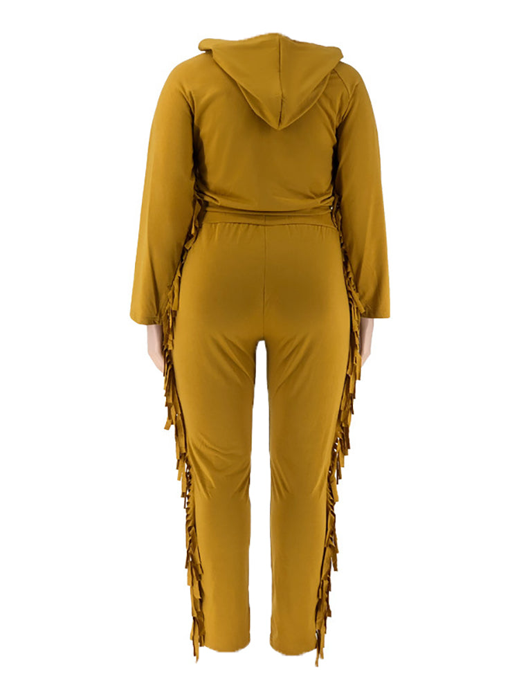 Two Pieces Plus Size Fringe Hooded Tracksuit