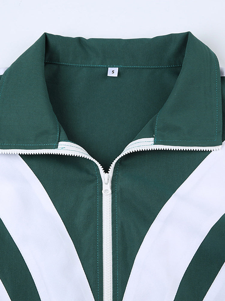 Patchwork Crop Top & High Waist Two-Piece Set