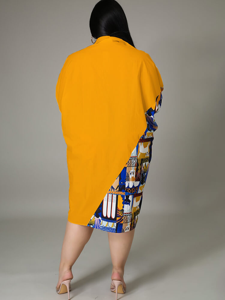 Plus Size Long Sleeve Loose  Shirts Midi Dress