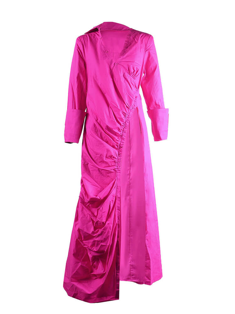 Long Sleeve V Neck Ruched Split Top