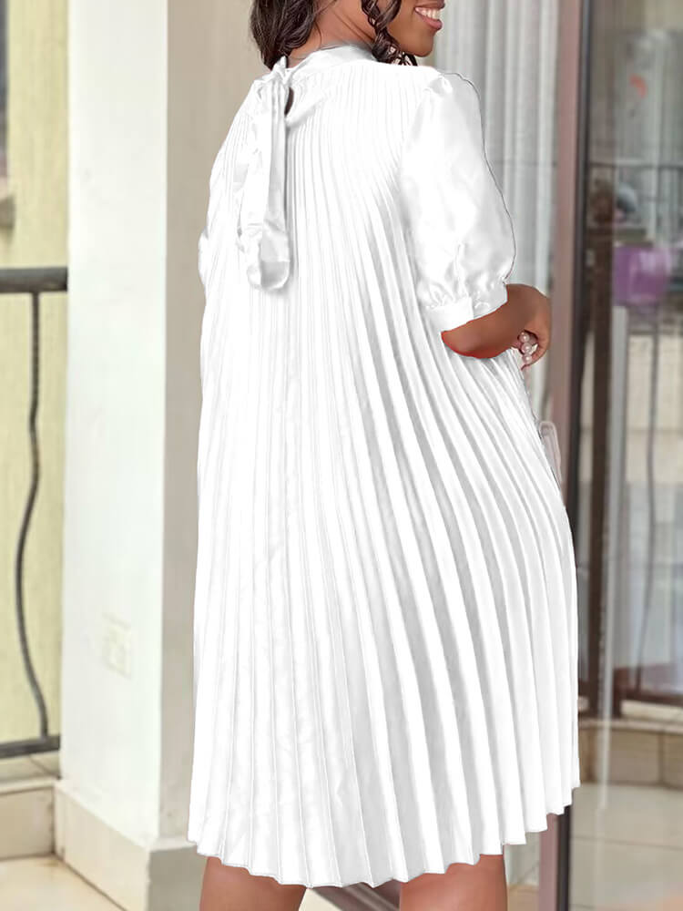 Short Sleeve Mock Neck Pleated Mini Dress