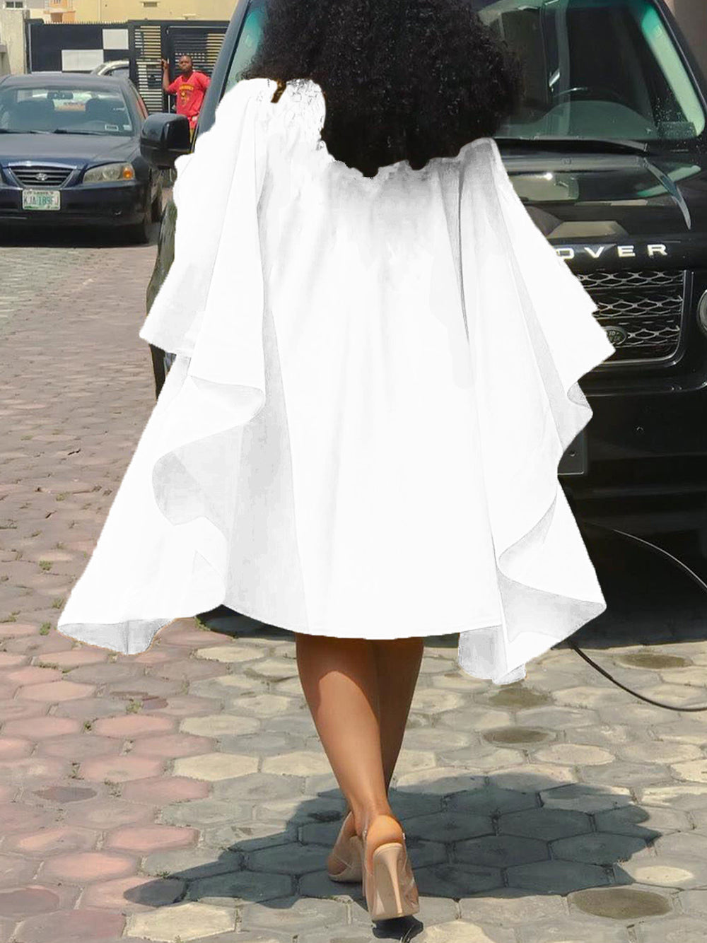 Plus Size Batwing Sleeve Ruffle Midi Dress