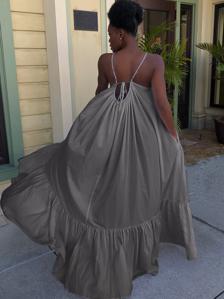 Plus Size Spaghetti Strap Ruffle Beach Maxi Swing Dress