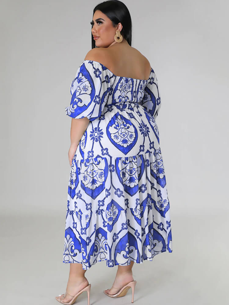 Short Sleeve Off Shoulder Floral Midi Dress