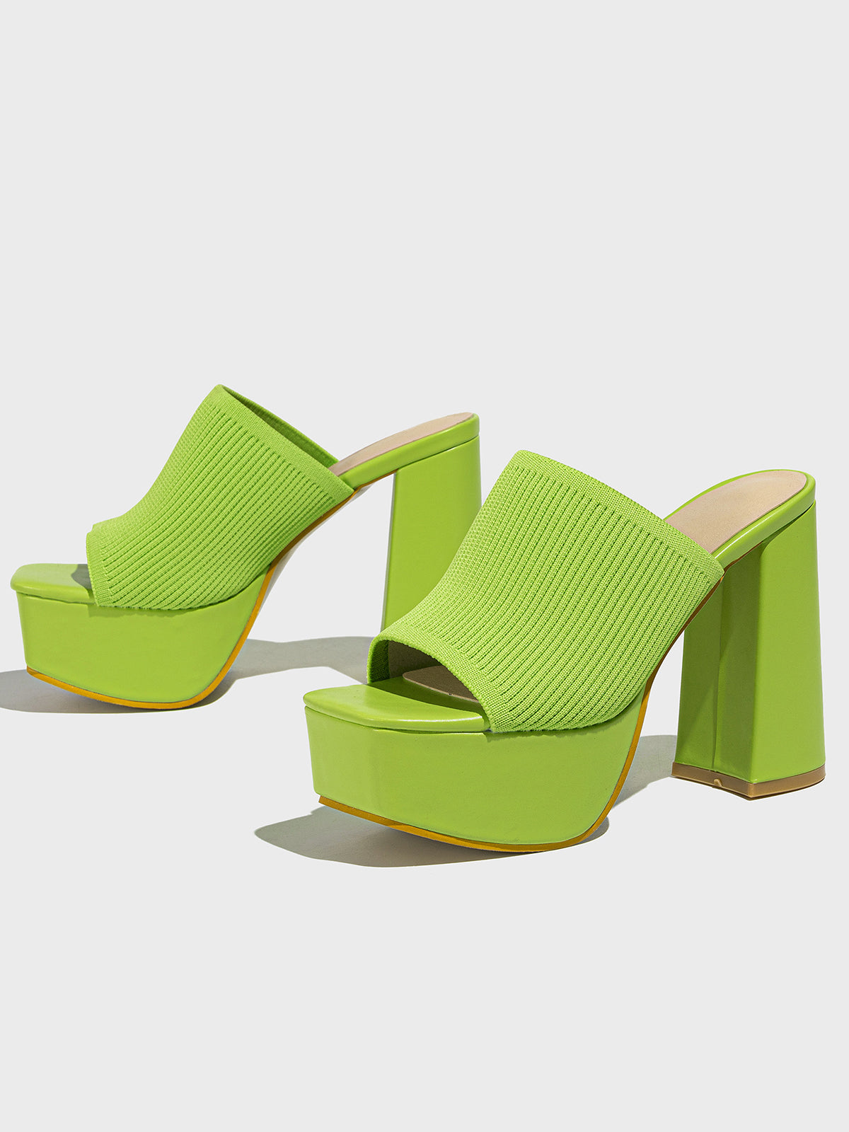 Peep-Toe Knit Platform Heels Slides