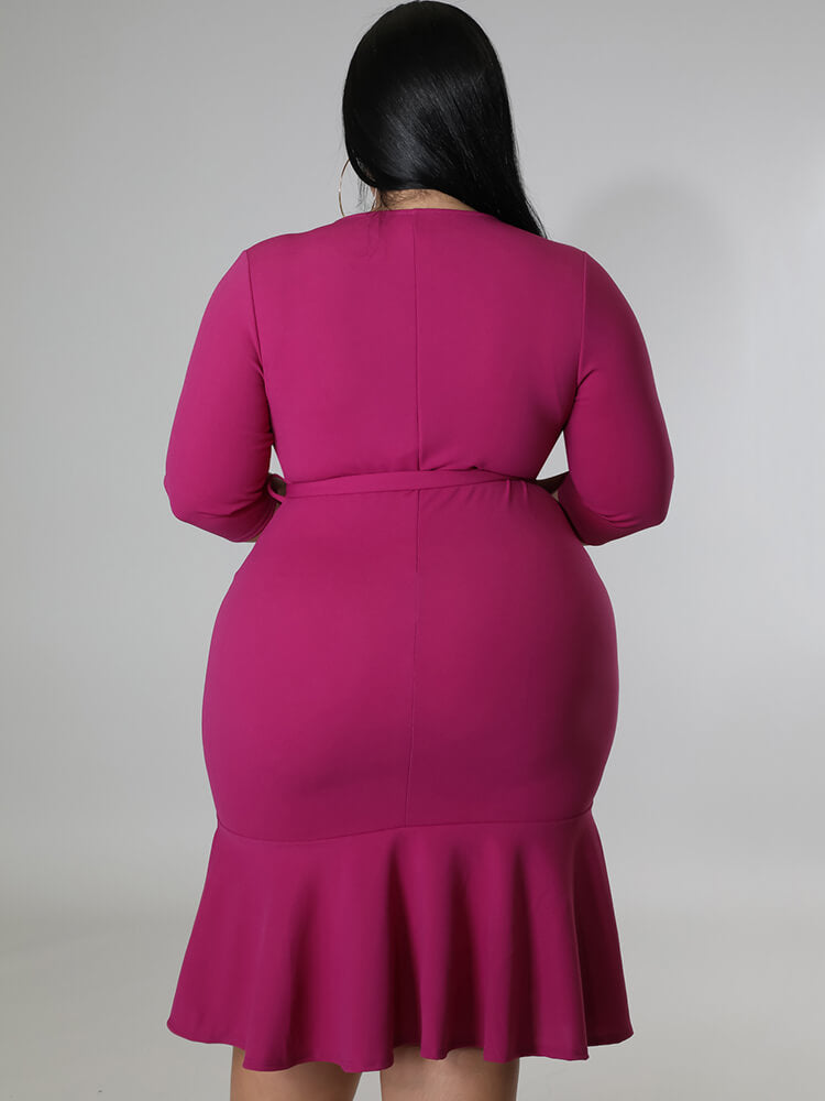 Half Sleeve Lace Up Ruffle Bodycon Midi Dress