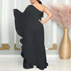 One Shoulder Ruffle Wide Leg Jumpsuit