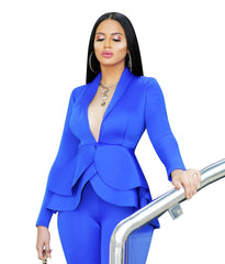 Two Piece Ruffle Blazer Bodycon Long Pants