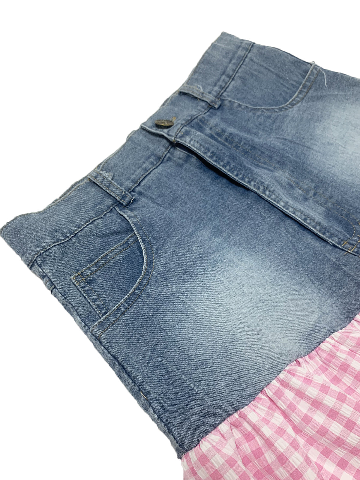 Bow Tie Print Top Denim Plaid Wide-Leg Pants Sets