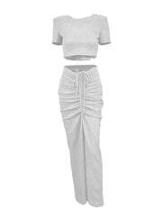Two Pieces Crop Top Pleated Skirt Sets