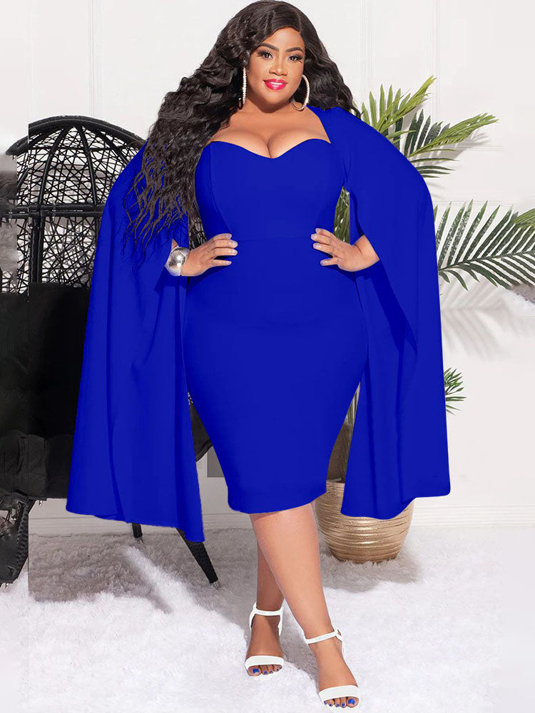 Plus Size Split Sleeves High Waist Midi Dress