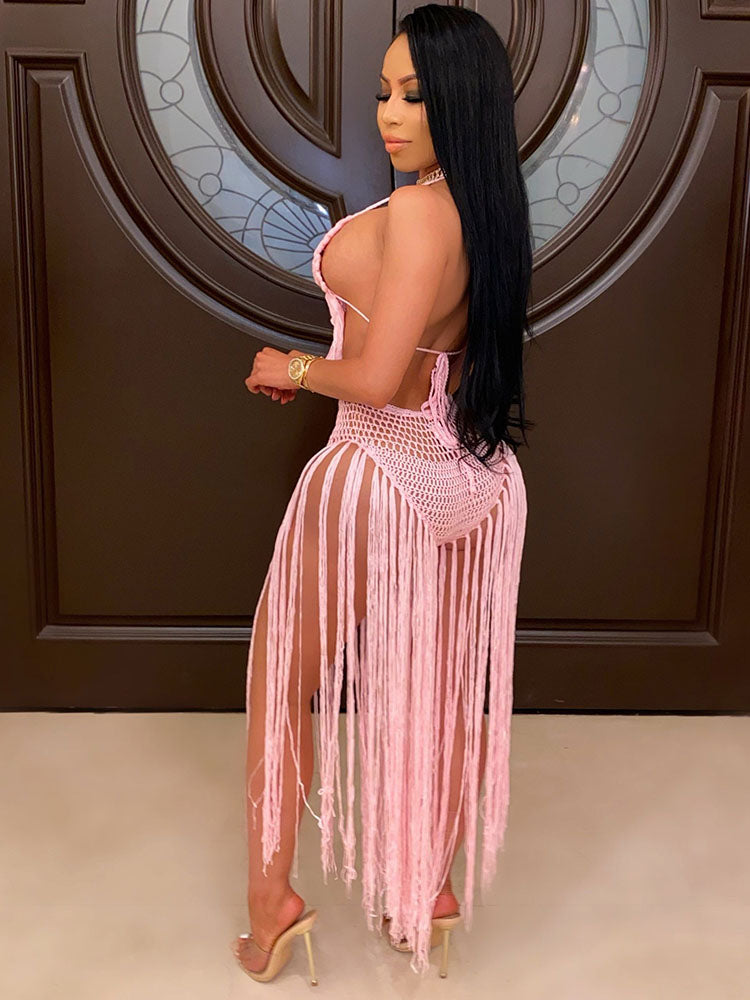 Two Piece Tassels Hollow Out Swimsuit