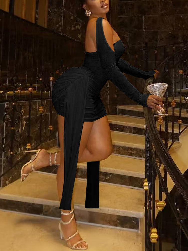 Strapless Mesh Mini Dress with Scarf Gloves