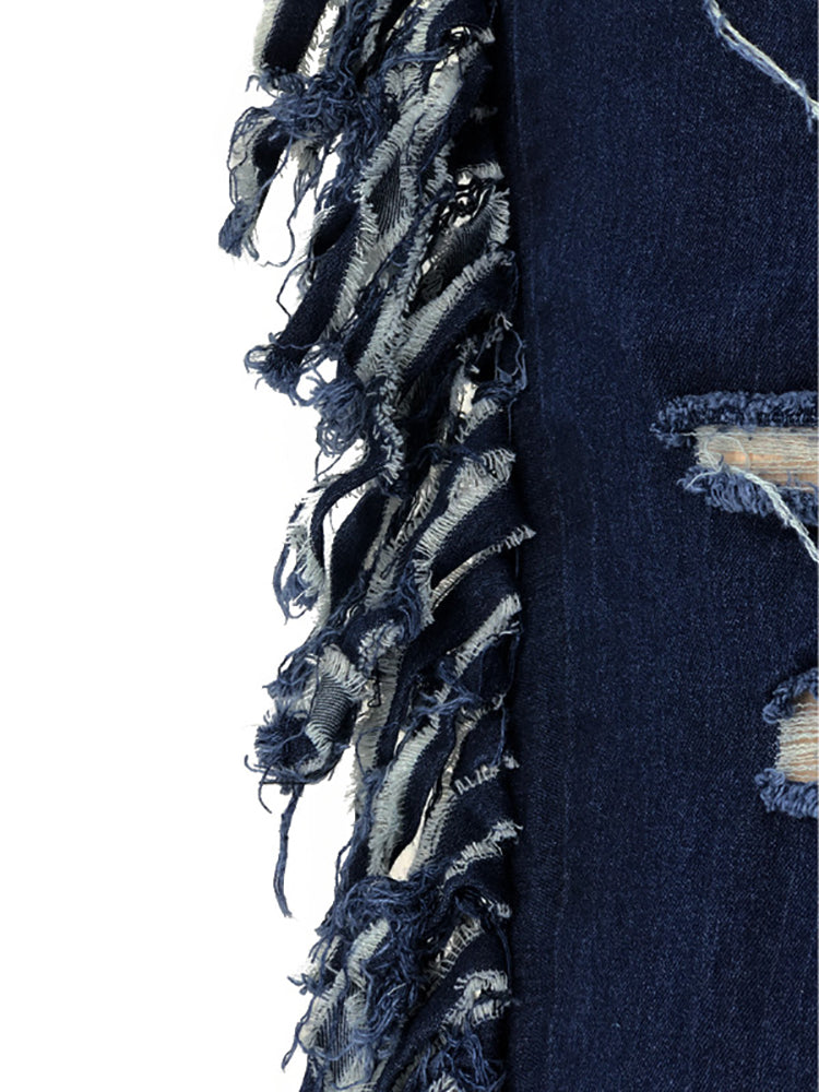 Plus Size Fringe Ripped Cutout Denim Jeans