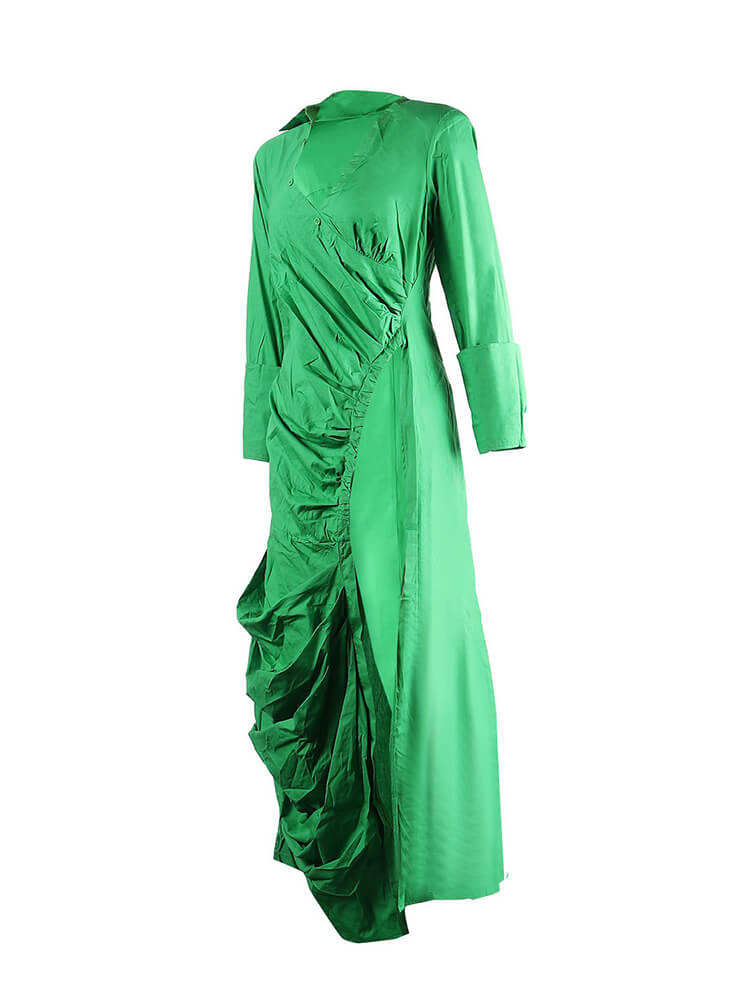 Long Sleeve V Neck Ruched Split Top